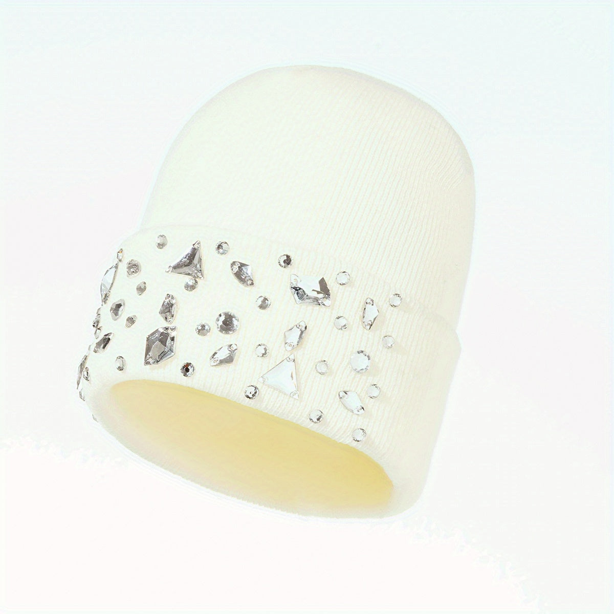 Crystal Decor Beanie Knit Hat Warm Skull Cap for Women