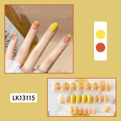 Yellow Squoval Press On Nails Flower False Nails for Women