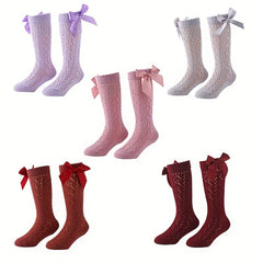 5 Pairs Cotton Bow Stockings for Baby Girls 12-36 Months
