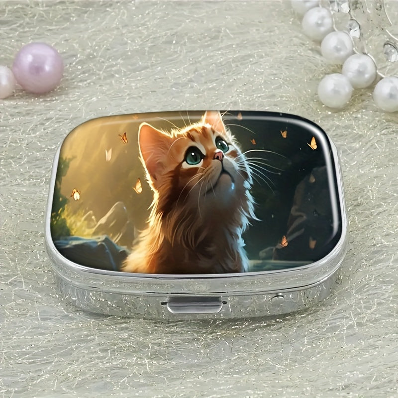 Cat 2 Compartment Pill Box Decorative Medicine Organizer