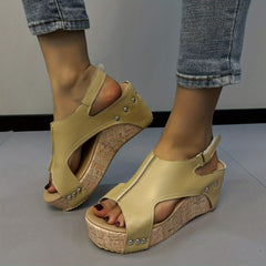 Women's Platform Wedge Sandals Cutout Peep Toe Hook & Loop Slingback