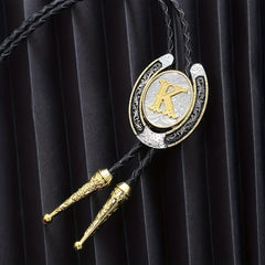 Golden K Letter Western Cowboy Bolo Tie For Men