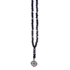 Vintage Natural Stone Beaded Necklace with Compass Pendant for Men