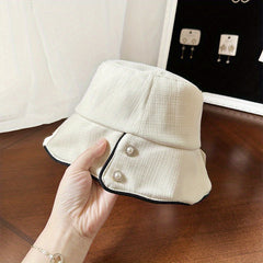 Ruffles Bucket Hat Stripe Decor Casual Fedora Beach Hats