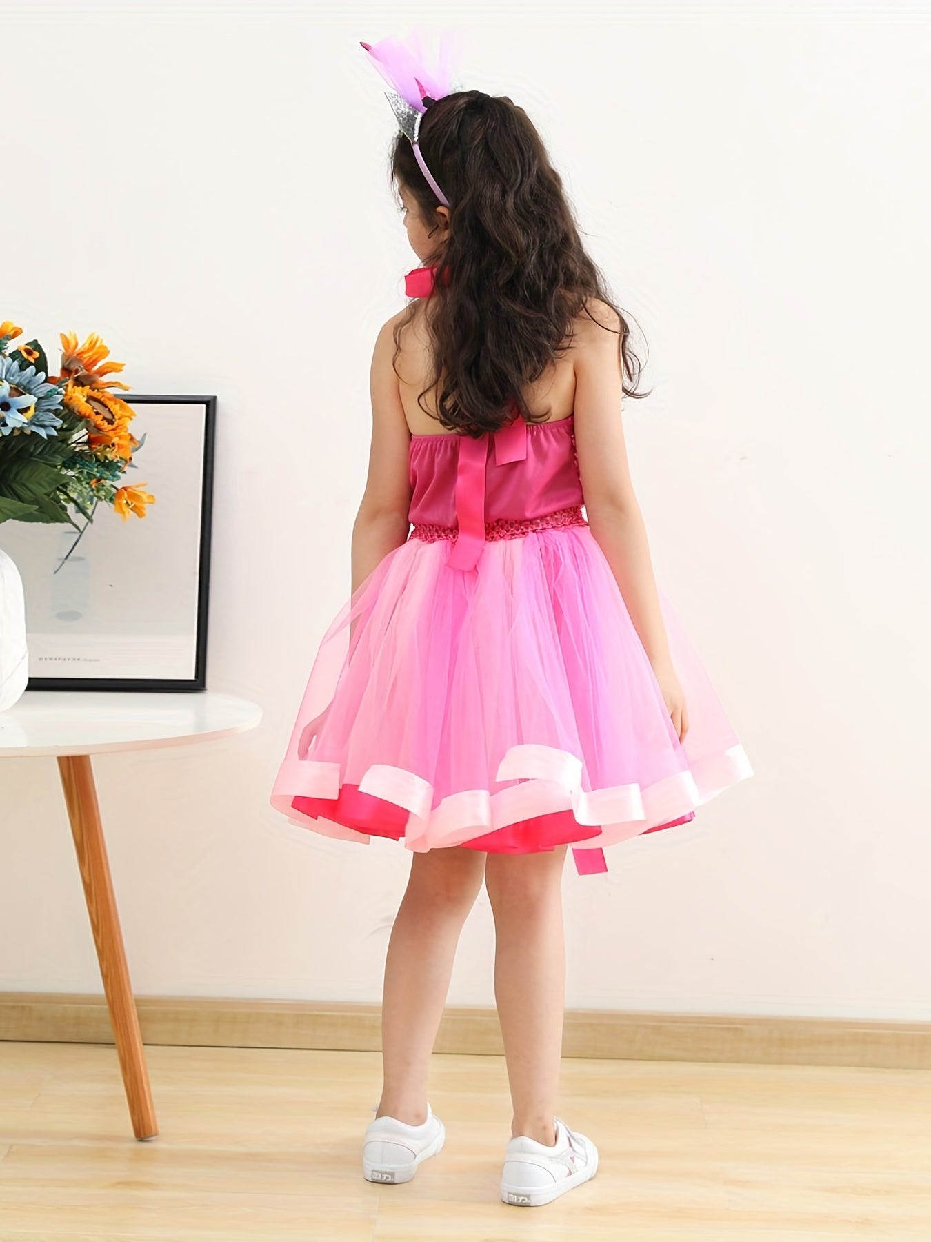 Girls Mermaid Princess Costume Tutu Dress Halloween Halter Neck Dress with Headb