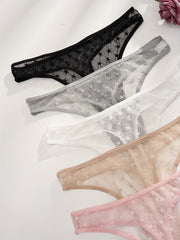 5pcs Star Pattern Mesh Thongs Semi-sheer Intimates Women's Lingerie