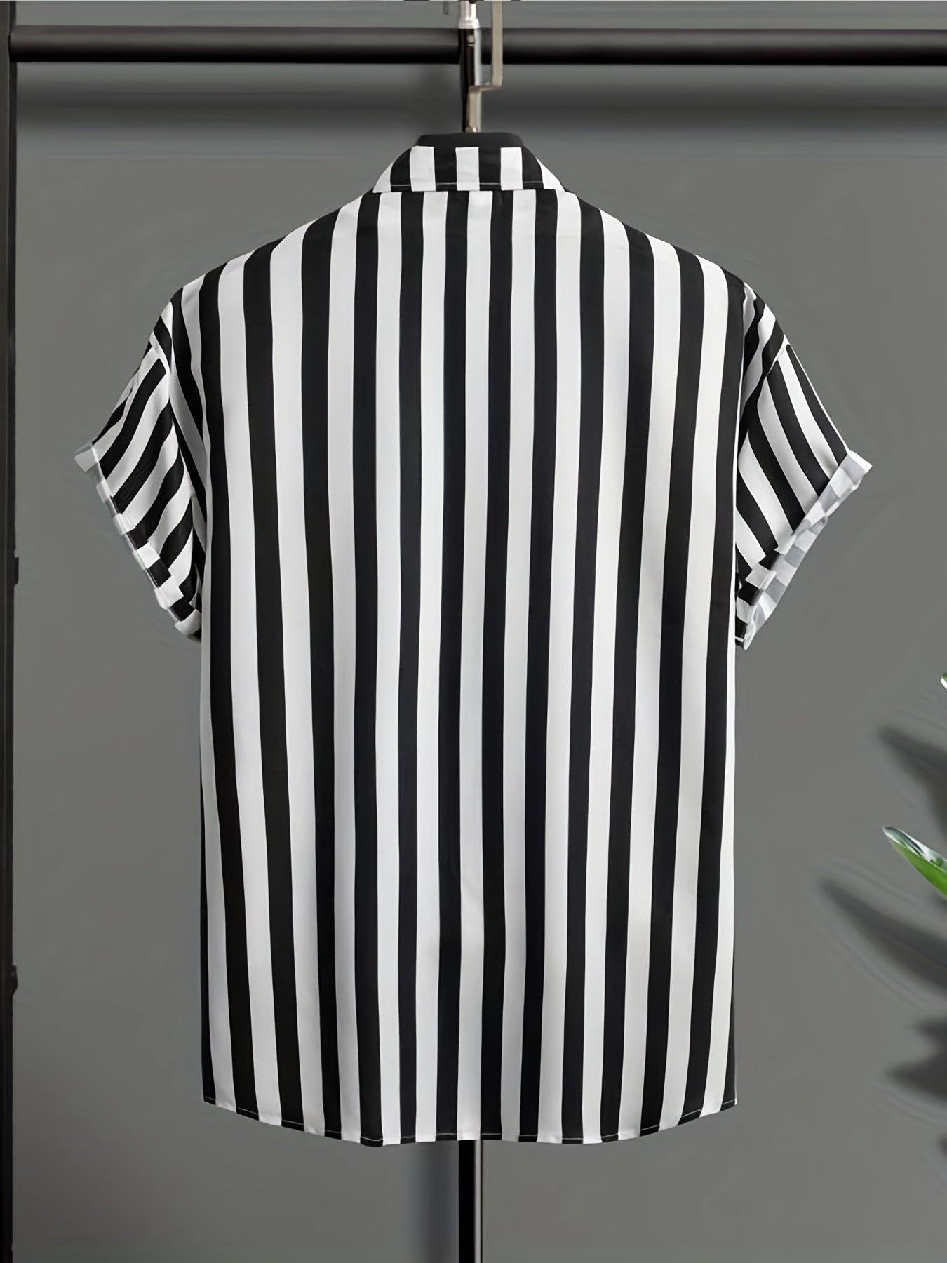 Striped Pattern Men's Short Sleeve Lapel Shirt