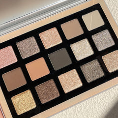 15 Shades Pink Eyeshadow Palette Matte Shimmer Glitter Finish Makeup Tool