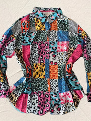 Colorblock Leopard Print Button Up Shirt