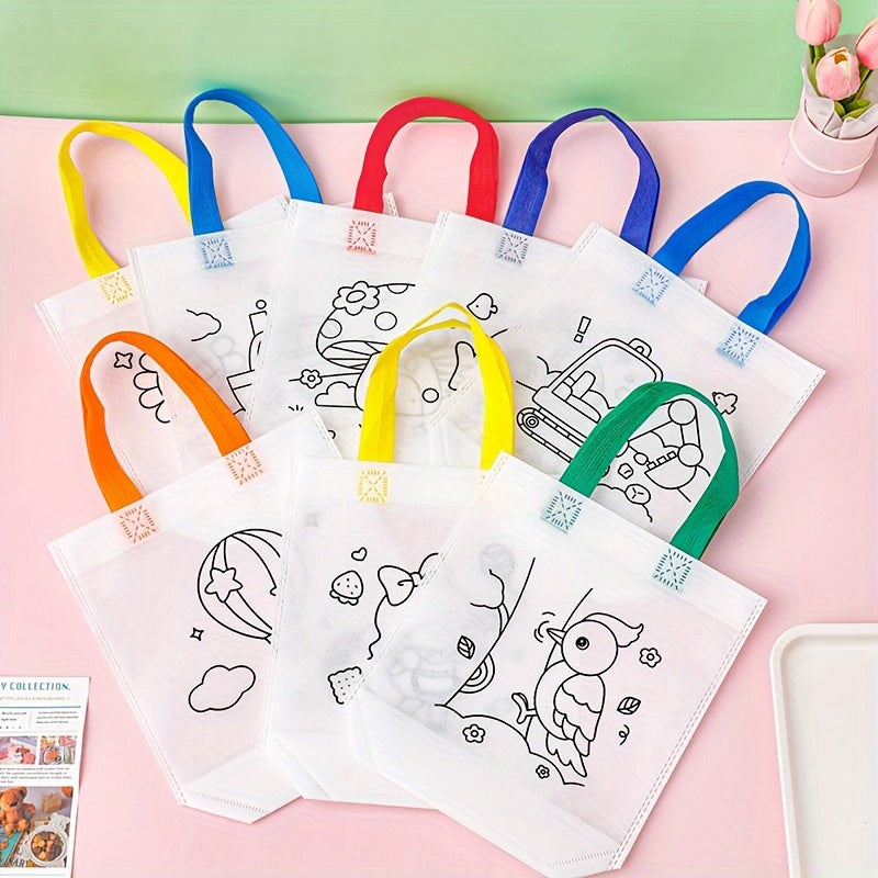 8pcs Japanese Style DIY Graffiti Art Tote Bags Hand Painted Document Holders