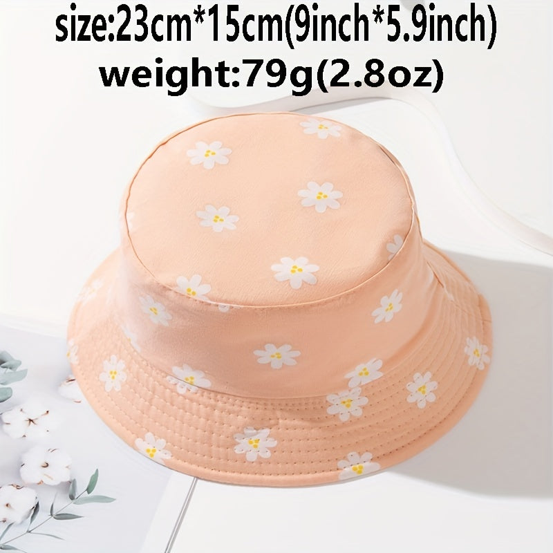 Daisy Print Reversible Bucket Hat Summer Sunscreen Casual Fisherman Cap
