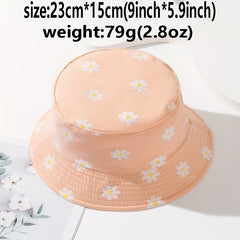Daisy Print Reversible Bucket Hat Summer Sunscreen Casual Fisherman Cap