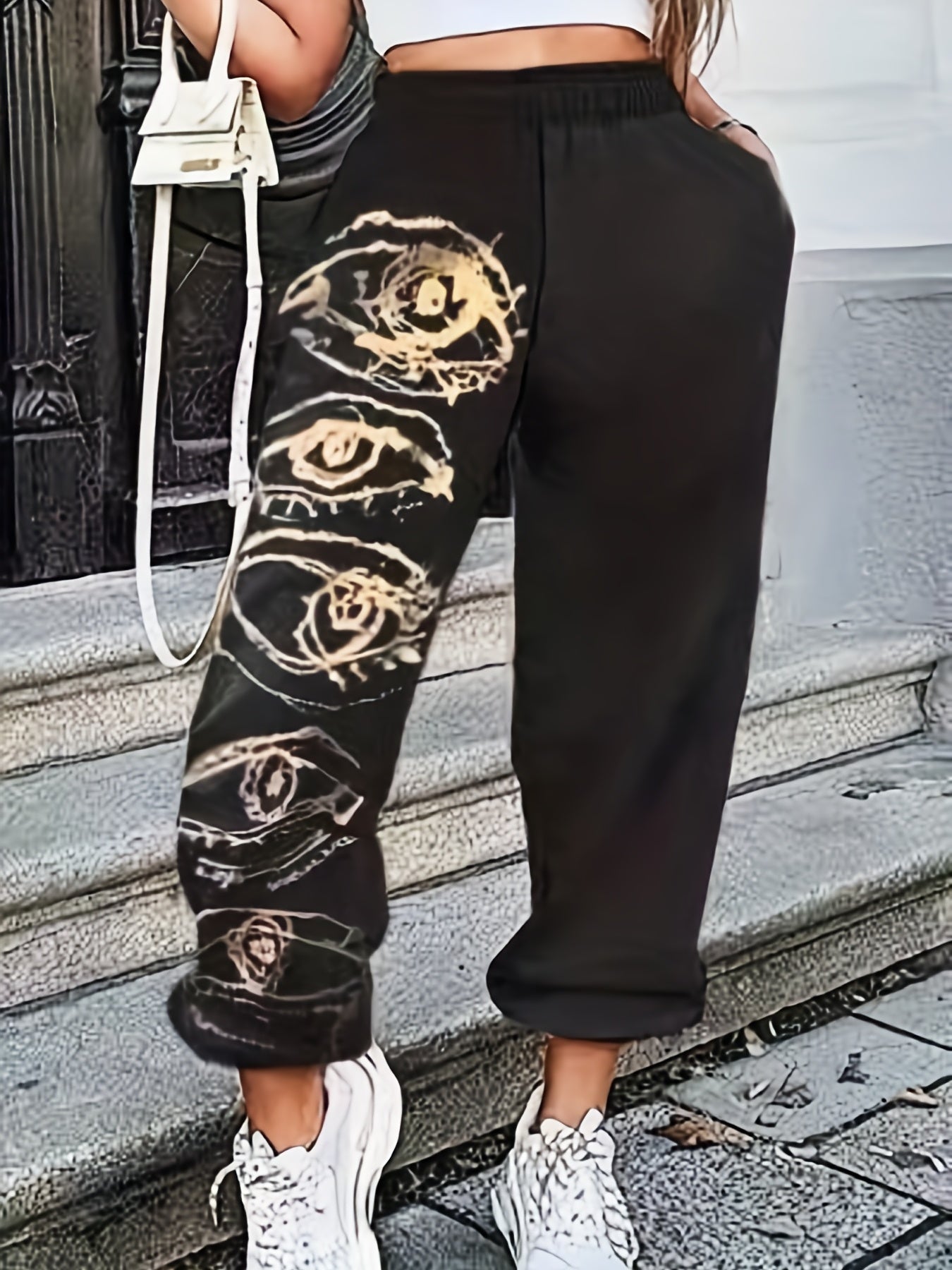 Colorblock Eye Print Sports Pants