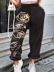 Colorblock Eye Print Sports Pants