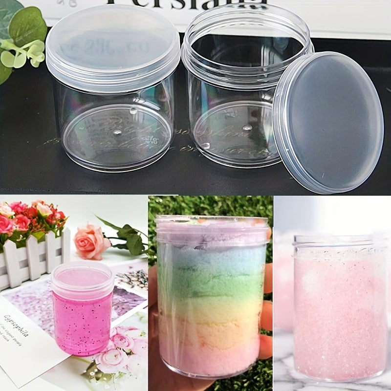 10 Clear Plastic Jars with Lids Slime Storage Craft Organizer