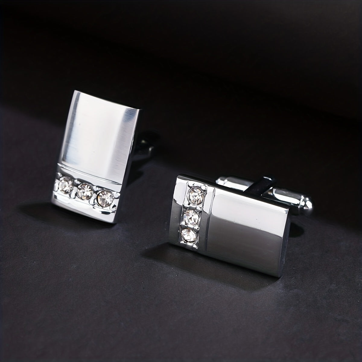 Men's Steel Curved Surface Three Diamond Cufflinks