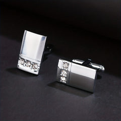 Men's Steel Curved Surface Three Diamond Cufflinks
