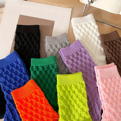10 Pairs Comfy Solid Textured Mid Tube Women's Socks