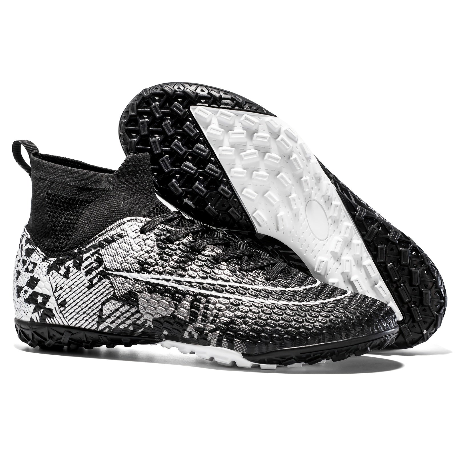 Boy's High Top Turf Football Boots Anti skid Breathable Lace Up TF Soccer Cleats