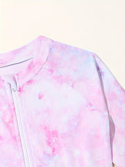 Sweet Tie Dye Long Sleeve Swimsuit for Toddler Girls