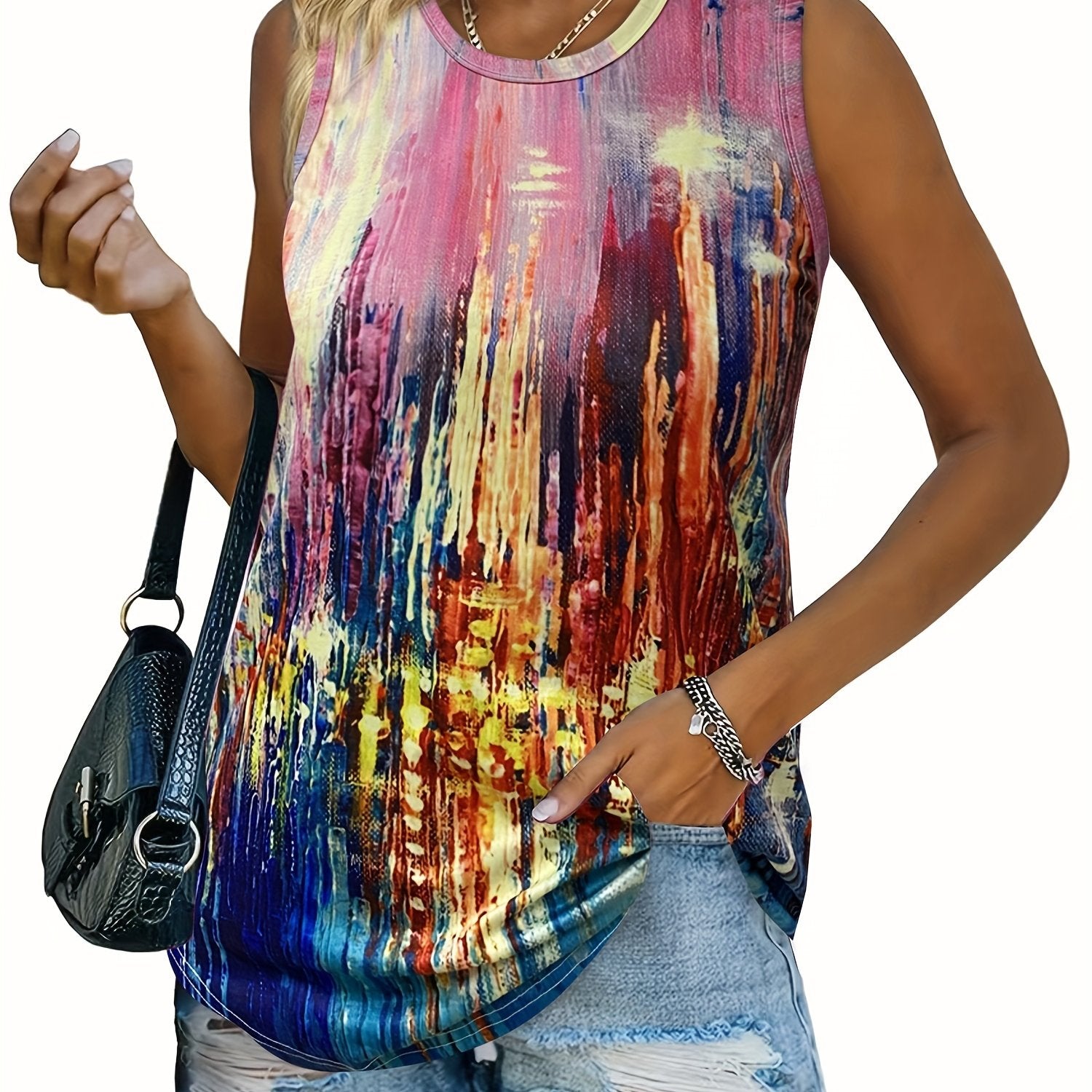 Casual Tank Top Round Neck High Stretch Tank Top