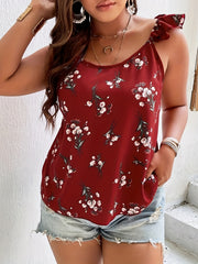 Floral Print Ruffle Trim Cami Top