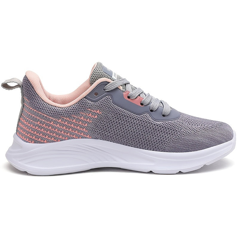 Gray & Pink Mesh Sneakers Lightweight Running Shoes Women's Footwear