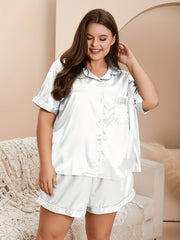 Pajamas Set Women's Short Sleeve Satin Shirt & Shorts 2 Piece Set