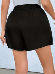 Casual Shorts Women's Plus Solid Elastic Ruffle Trim High Rise Shorts