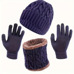 Winter Knitted Hat Scarf Gloves Set For Women Men