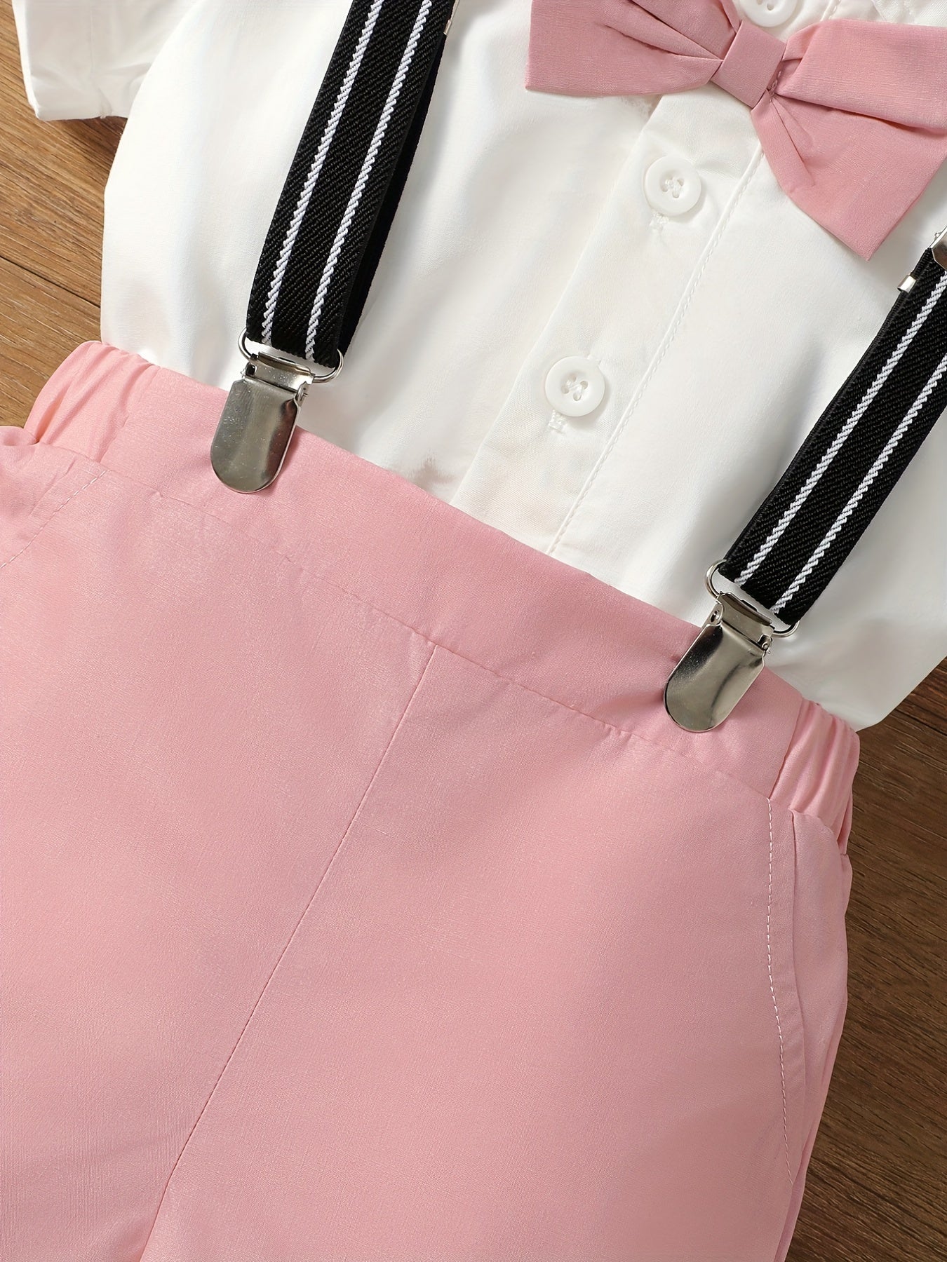 2pcs Baby Boys Short Sleeves Shirt & Suspender Shorts Set