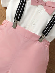 2pcs Baby Boys Short Sleeves Shirt & Suspender Shorts Set