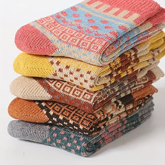 5 Pairs Geometric Pattern Socks for Women Mid Tube Stockings