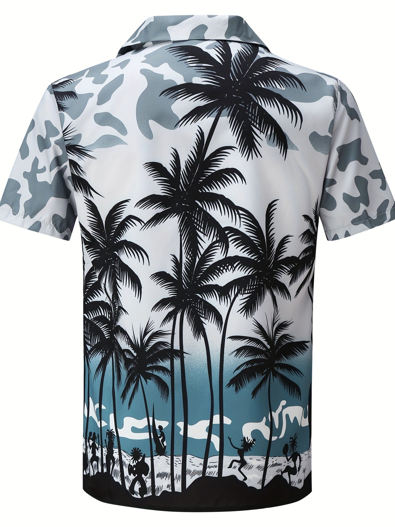 Coconut Tree Print Hawaiian Shirt Men's Casual Short Sleeve Top
