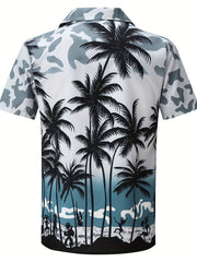 Coconut Tree Print Hawaiian Shirt Men's Casual Short Sleeve Top