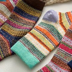 5 Pairs Geometric Pattern Retro Ethnic Crew Socks Women's Stockings