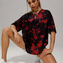 Tie Dye Loose T shirt Sports Fitness Yoga Running Top Women's Activewear