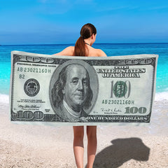 100 Dollar Bill Microfiber Beach Towel - Lightweight & Quick Drying