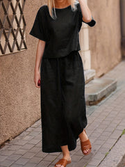 Two piece Set Crew Neck Short Sleeve T shirt & Wide Leg Pants