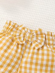 Toddler Girl's Plaid Ruffle Shorts with Bowknot