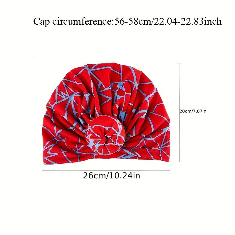 Red Boho Donut Turban Cap Stripe Print Elastic Head Wrap