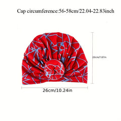 Red Boho Donut Turban Cap Stripe Print Elastic Head Wrap