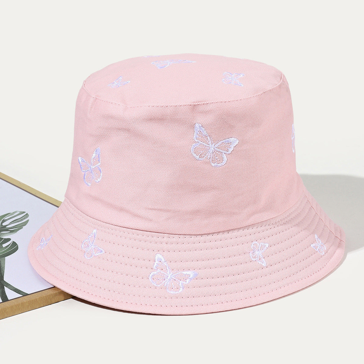 Embroidered Butterfly Bucket Hat Fisherman Hat For Women Cotton Fishing Cap