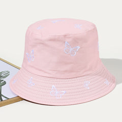 Embroidered Butterfly Bucket Hat Fisherman Hat For Women Cotton Fishing Cap