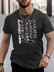 Racing Car Flag Print Men's Street Style T-shirt for Summer