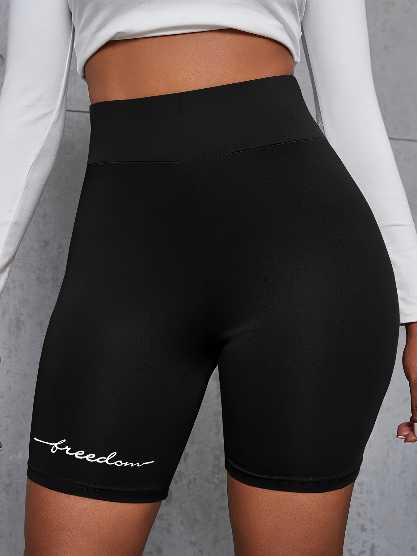 Letter Print Skinny Shorts High Waist Yoga Shorts