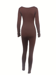 Solid Bodycon Long Sleeve Jumpsuit for Women
