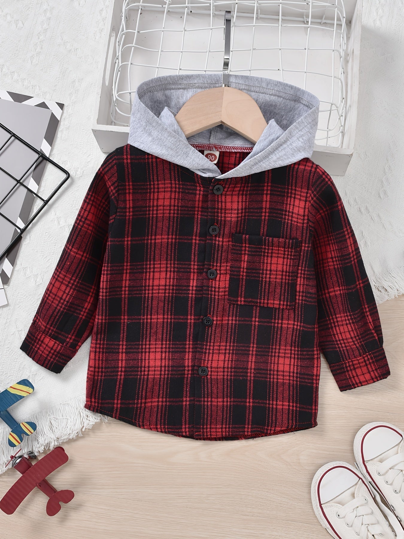 Boys Hooded Checked Shirt Kids Clothes