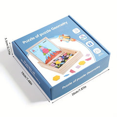 Wooden Jigsaw Puzzle Geometric Shape 3D Building Blocks Educational Toy