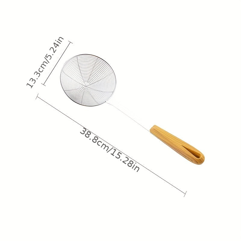 Stainless Steel Slotted Spoon with Wood Handle for Noodles and Frying